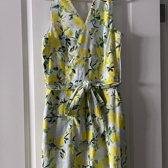 DRESS - 1901 brand, size M, yellow lemons, greens on white background, lined. - Picture 1 of 4